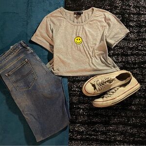 Grey smiley face crop top